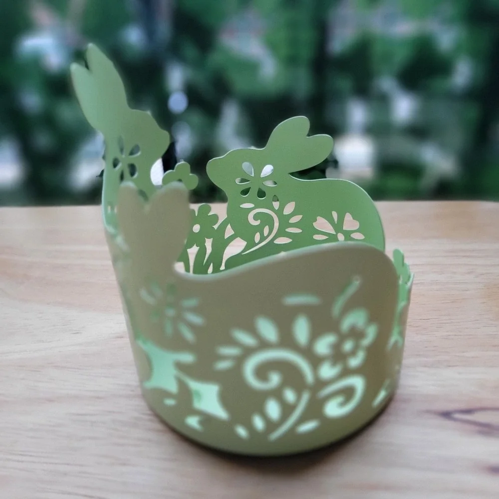 Easter Bunny Metal Tealight Candle Holder Light Green Cutout Spring Decor